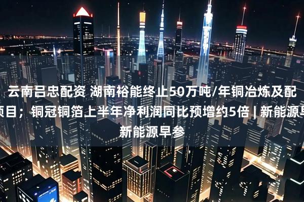 云南吕忠配资 湖南裕能终止50万吨/年铜冶炼及配套项目；铜冠铜箔上半年净利润同比预增约5倍 | 新能源早参